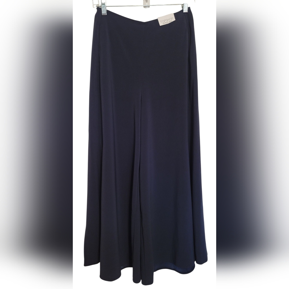 Topshop Navy Blue Wide Leg Cropped Pants With Side Leg Slits NWT